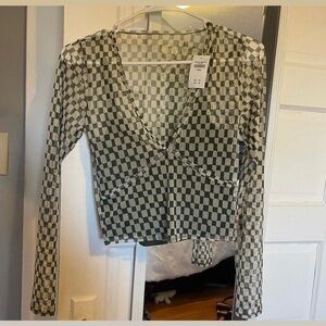 Abercrombie & Fitch Green and White Fitted Blouse